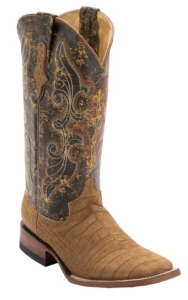 Ferrini® Ladies Honey Suede Gator Print w/Distressed Brown Toper Double Welt Square Toe Western Boots