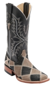 Ferrini® Ladies Grey/Black Caiman Print Patchwork w/Black Top Double Welt Square Toe Western Boots
