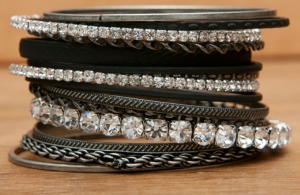 Wear N.E. Wear® Silver, Black, & Clear Crystals 16 Piece Bangle Bracelet Set