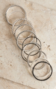 Wear N.E. Wear® Black, Silver, Cream Pearl & Clear Crystals 15 Piece Bangle Bracelet Set