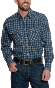 Wrangler® Mens Flame Resistant LS Plaid Workshirt