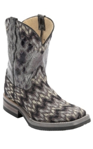 Ferrini® Ladies Grey/Purple/Black Zig-Zag Chevron Cowgirl Cool w/Gator Print Top Double Welt Square Toe Western Boots