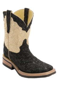 Ferrini® Ladies Black w/Gold/Cream Top Metallic Lace Cowgirl Cool Double Welt Square Toe Western Boots