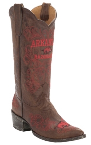 Gameday® Women's Distressed Brown Arkansas University Embroidered Snip Toe Western Boots