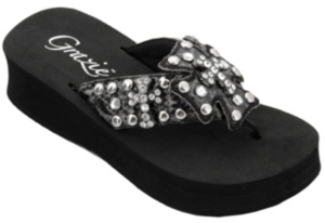 Grazie® Ladies Lavida Black with Celtic Cross and Silver Studs Flip Flops