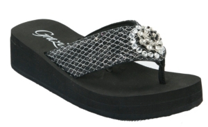 Grazie® Ladies Delish Black Glitter Flip Flops