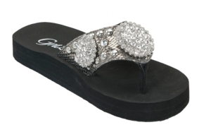 Grazie® Ladies Pewter Seascape Crystal Concho Flip Flops