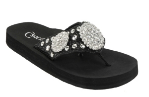 Grazie® Ladies Black Seascape Silver Conchos Rhinestone Flip Flops