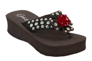 Grazie® Ladies Leonora Brown Brindle Hair w/ Rose Cross Rhinestone Flip Flops