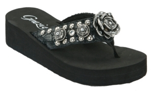 Grazie® Ladies Tasha Black Croc with Roses Flip Flops
