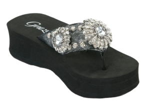 Grazie® Ladies Marquis Black & Pewter 3 Concho Bling Flip Flops