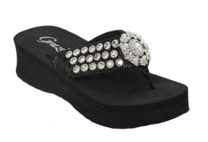 ... Passposrt Black Brindle Hair w Silver Concho Rhinestone Flip Flops