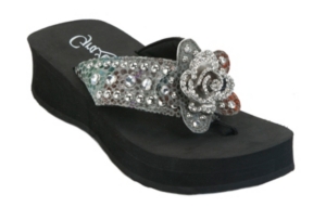 Grazie® Ladies Solstice Pewter with Flower Bling Flip Flops