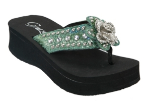 Grazie® Ladies Solstice Turquoise Snake Print w/ Rose Concho Rhinestone Flip Flops