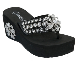 Grazie® Ladies Ferriswheel Black with Flower Bling Flip Flops