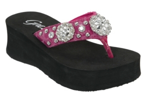Grazie Kids Trolly Pink Croc Print w 3 Silver Conchos Rhinestone Flip ...