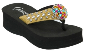 Grazie® Kids Tribella Yellow w/ Silver Concho Multicolor Rhinestone Flip Flops