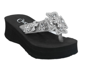 Grazie® Kids Lateeda Silver Snake Print w/ Cross Rhinestone Flip Flops