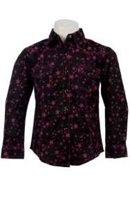 Rock 47™ by Wrangler® Girls Black w/ Pink Stars Long Sleeve Western Shirt