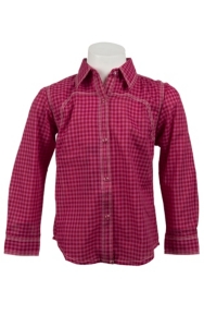 Rock 47™ by Wrangler® Girls Pink & Red Plaid w/ Rose Long Sleeve Western Shirt