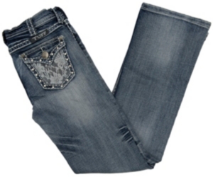 Cowgirl Tuff® Girl's Lacy Cream Light Stonewash Flap Pocket Boot Cut Jean