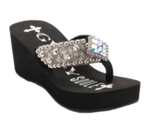 Gypsy Soule® Galaxy™ Silver/Gold Metallic W/Iridescent Rhinestones Square Concho Flip Flops