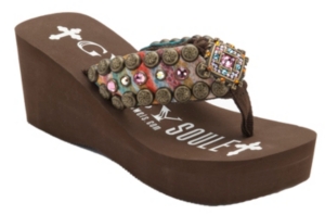 Gypsy Soule® Skipper™ Brown Antique Turquoise/Bronze w/Square Concho Flip Flops