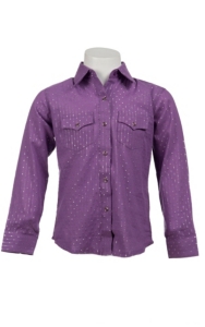 Wrangler® Girl's Purple w/ Silver Lurex & Dots Long Sleeve Western Shirt