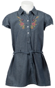 Wrangler® Girl's Denim w/ Floral Embroidery Short Sleeve Dress