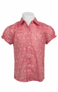 Wrangler® Girl's Red & White Floral Print Short Sleeve Western Shirt