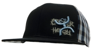 HOOey® Black with Blue Plaid Logo Flat Bill Flex Fit Cap