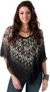 Vintage Havana® Women's Black & White Diamond Print Chiffon Poncho Top