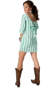 Karlie® Women's Mint and White Stripe Print w/ Bow Back 3/4 Sleeve Dress