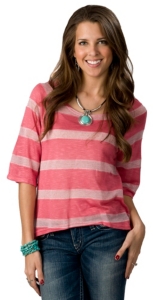 Vintage Havana® Women's Coral Pink Stripe 3/4 Sleeve Hooded Fashion Tee
