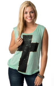 Vintage Havana® Women's Mint with Black and Gold Cross Sleeveless Sweater Knit Fashion Tank Top