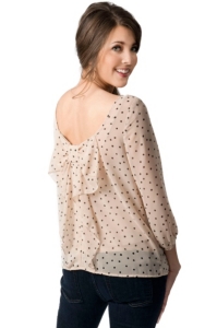Karlie® Women's Nude with Black Polka Dots Bow Back 3/4 Sleeve Fashion Top