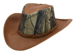 Cavender's® Tan Leather w/ Braided Band & Camo Canvas Crown Aussie Hat
