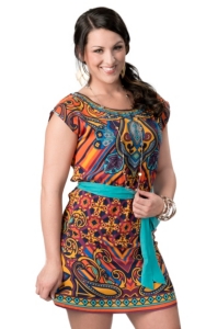 Flying Tomato® Women's Orange, Navy and Turquoise with Tie Short Sleeve Dress