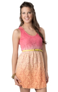 Flying Tomato® Women's Orange and Pink Ombre Lace with Belt Sleeveless Dress