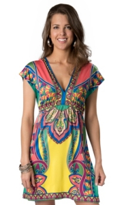 Flying Tomato® Women's Lemon and Mint V-Neck Short Sleeve Dress
