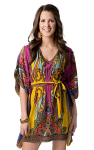 Flying Tomato® Women's Pink and Yellow Multi Print with Tie Short Sleeve Poncho Dress