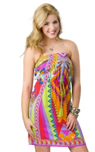 Flying Tomato® Women's Lime and Berry Multi Print Empire Waist Sleeveless Dress