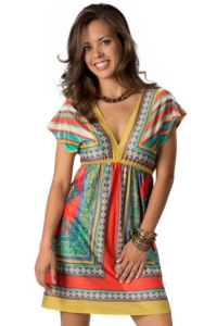 Flying Tomato® Women's Yellow, Blue & Orange V-Neck Short Sleeve Dress