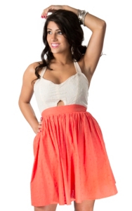Flying Tomato® Women's Cream and Coral Eyelet with Keyhole Sleeveless Halter Dress