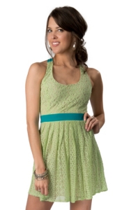 Flying Tomato® Women's Green Lace with Turquoise Trim Sleeveless Dress