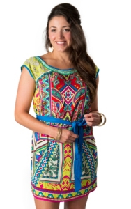 Flying Tomato® Women's Blue, Green and Red with Tie Short Sleeve Dress