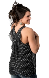 Karlie® Women's Black with White Polka Dots and Bow Racer Back Sleeveless Fashion Tank Top