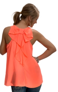 Karlie® Women's Neon Coral with Bow Racer Back Sleeveless Fashion Tank Top