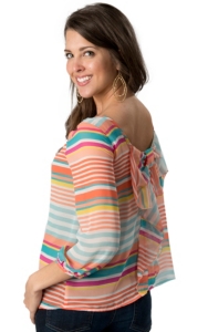 Karlie® Women's Multicolor Stripe w/  Bow Back 3/4 Sleeve Fashion Top
