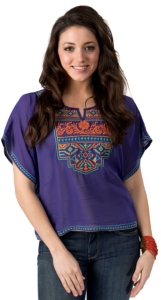 Flying Tomato® Women's Purple Chiffon w/ Multicolor Embroidery Short Sleeve Top